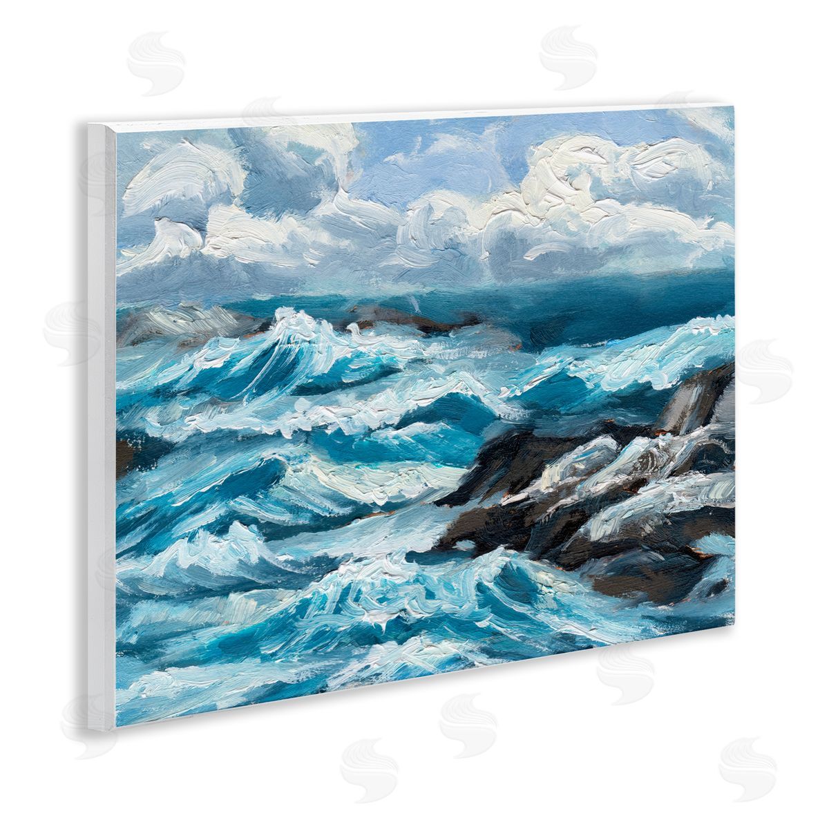 Rough Sea Waves Splash Wood Plaque Wall Art, Home Decor by Melissa Wang
