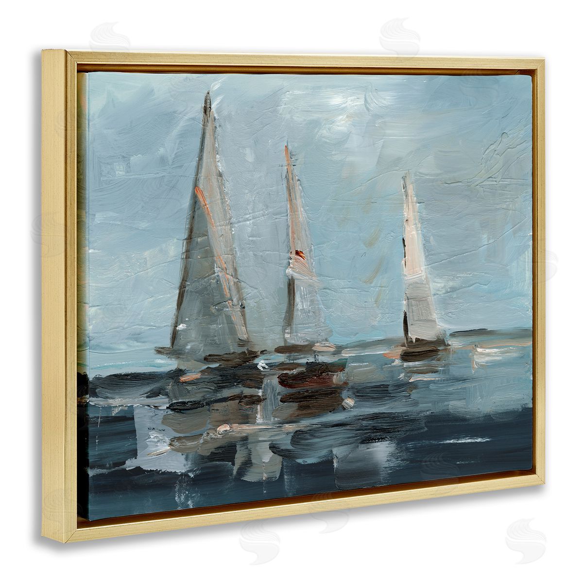 Moody Sailboats Maritime Gold Floating Frame Canvas Wall Art, Home Decor by Ethan Harper