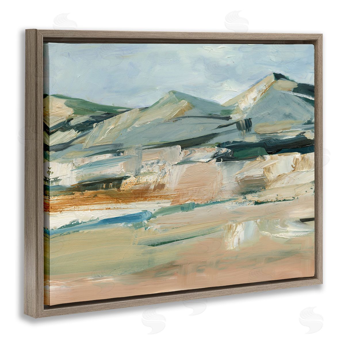 Neutral Hued Mountains Brown Floating Frame Canvas Wall Art, Home Decor by Ethan Harper