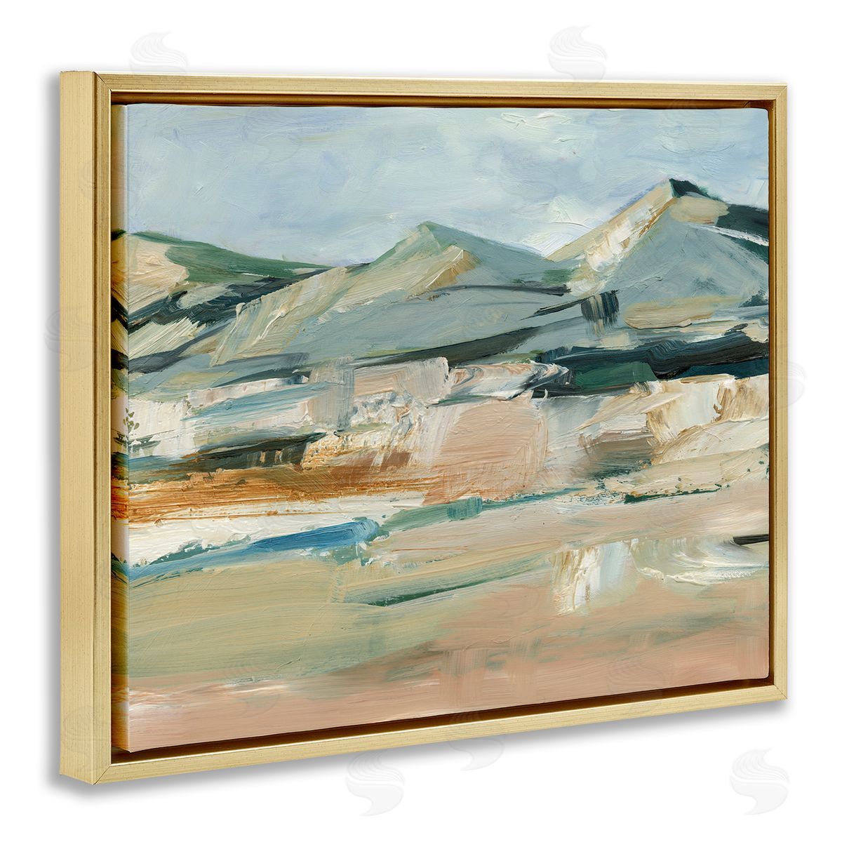Neutral Hued Mountains Gold Floating Frame Canvas Wall Art, Home Decor by Ethan Harper