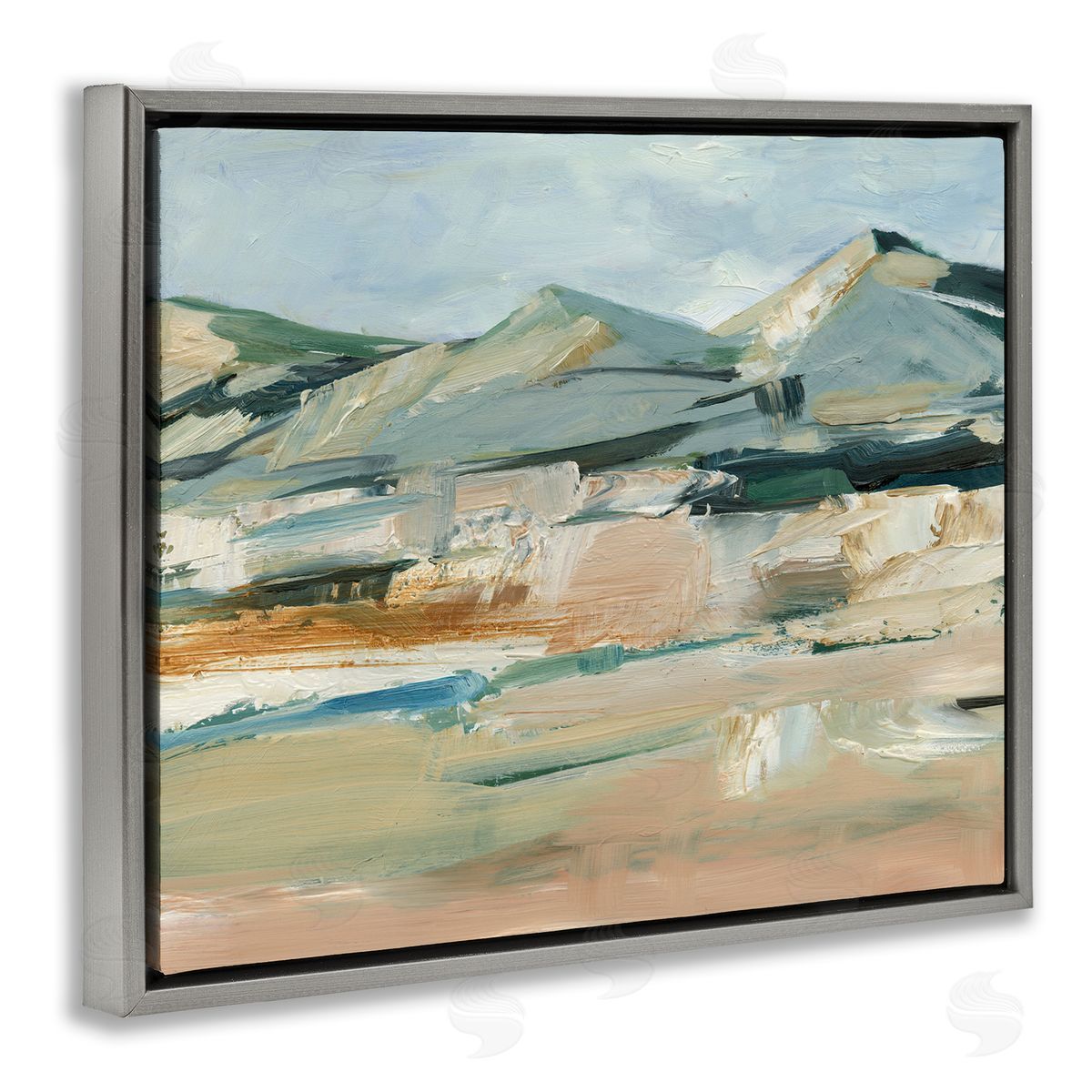 Neutral Hued Mountains Grey Floating Frame Canvas Wall Art, Home Decor by Ethan Harper