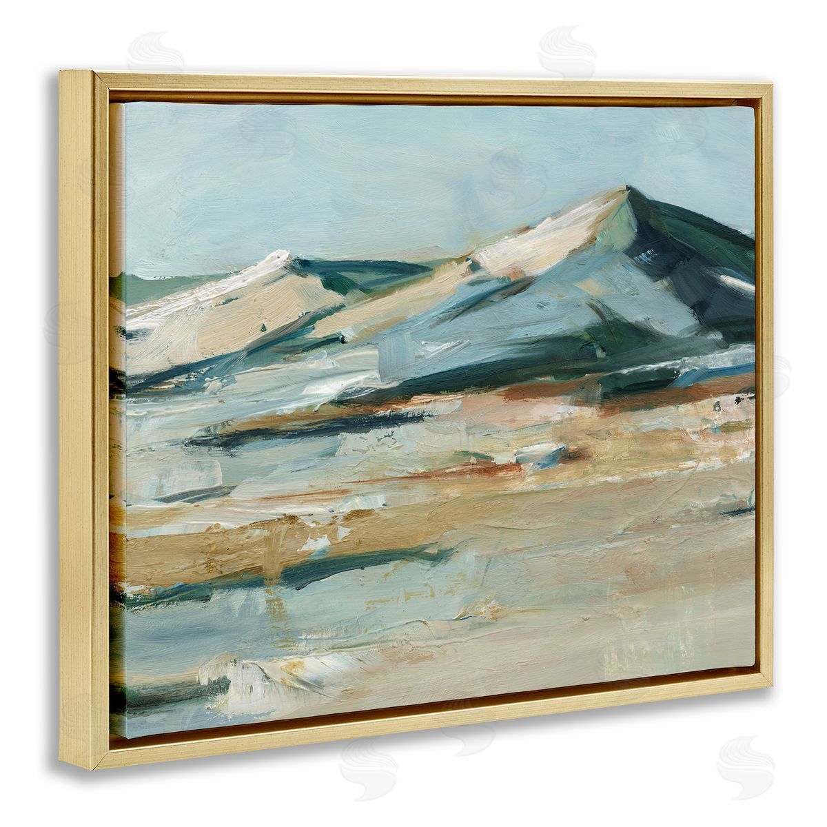 Desert Mountain Dunes Gold Floating Frame Canvas Wall Art, Home Decor by Ethan Harper
