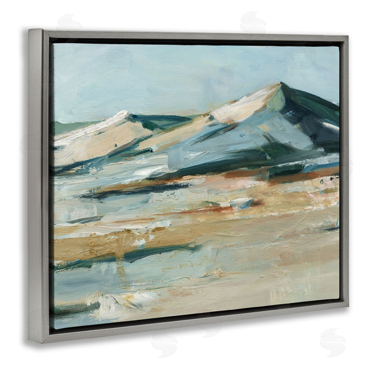 Desert Mountain Dunes Grey Floating Frame Canvas Wall Art, Home Decor by Ethan Harper