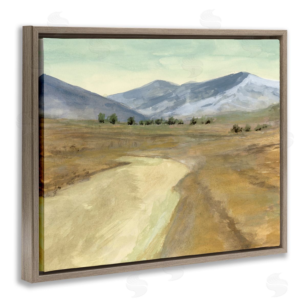 Distant Desert Mountains Brown Floating Frame Canvas Wall Art, Home Decor by Michael Willett