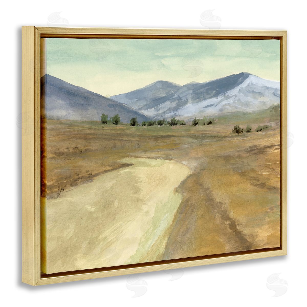Distant Desert Mountains Gold Floating Frame Canvas Wall Art, Home Decor by Michael Willett