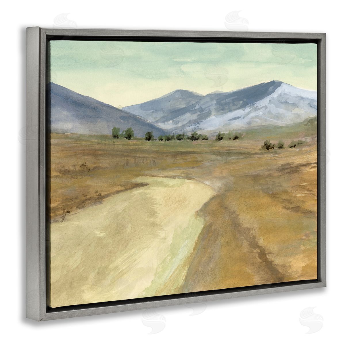 Distant Desert Mountains Grey Floating Frame Canvas Wall Art, Home Decor by Michael Willett