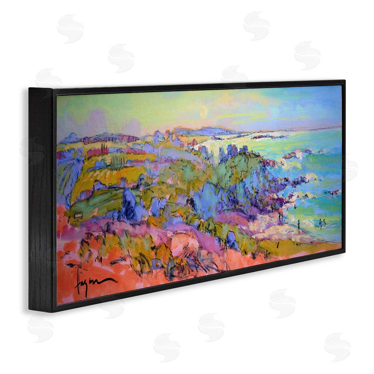 Sunset Beachgoers View Black Frame Print Wall Art, Home Decor by June Erica Vess