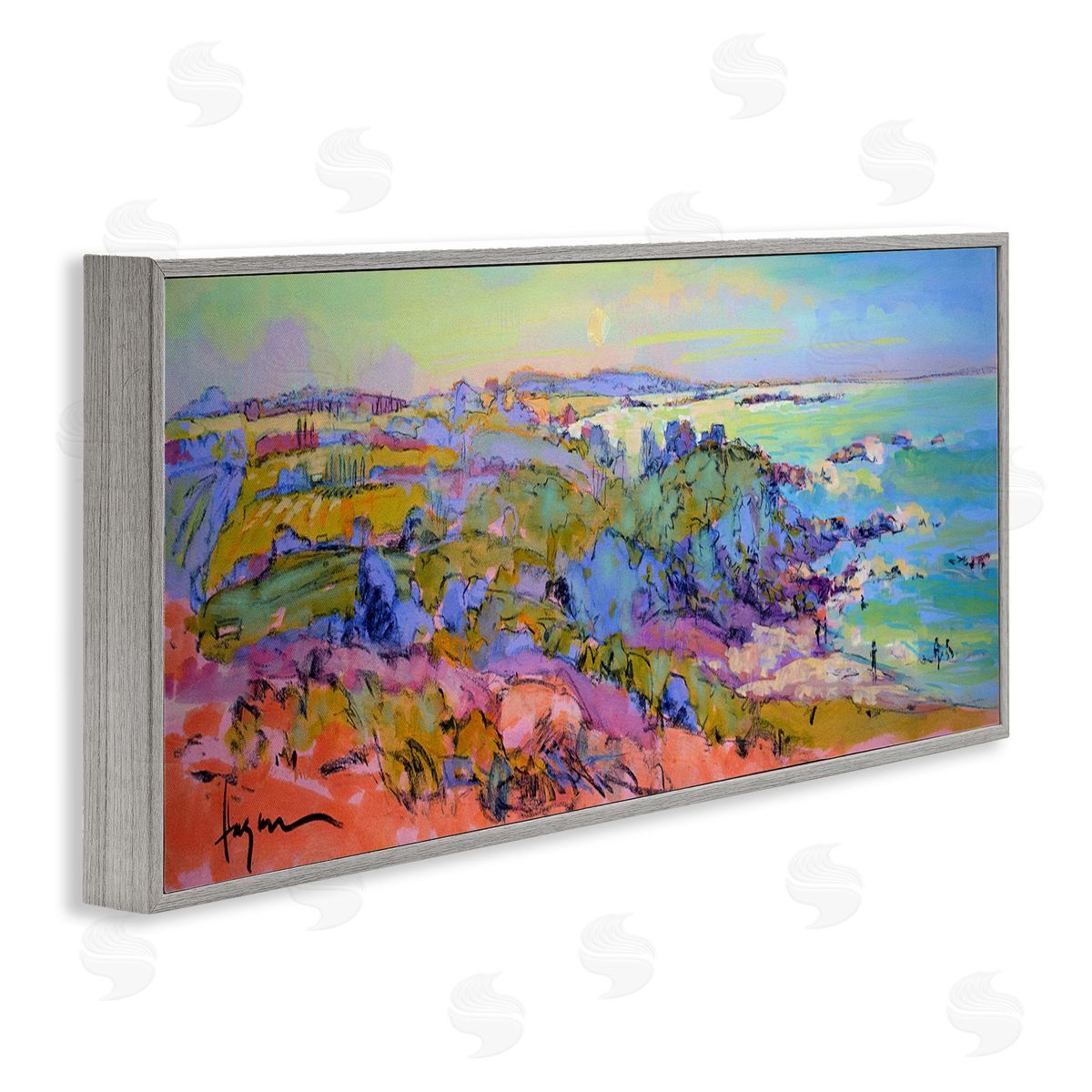 Sunset Beachgoers View Grey Frame Print Wall Art, Home Decor by June Erica Vess