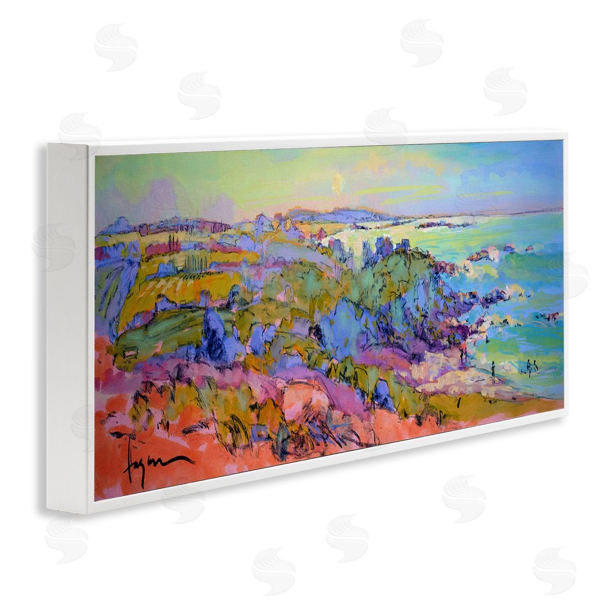 Sunset Beachgoers View White Frame Print Wall Art, Home Decor by June Erica Vess