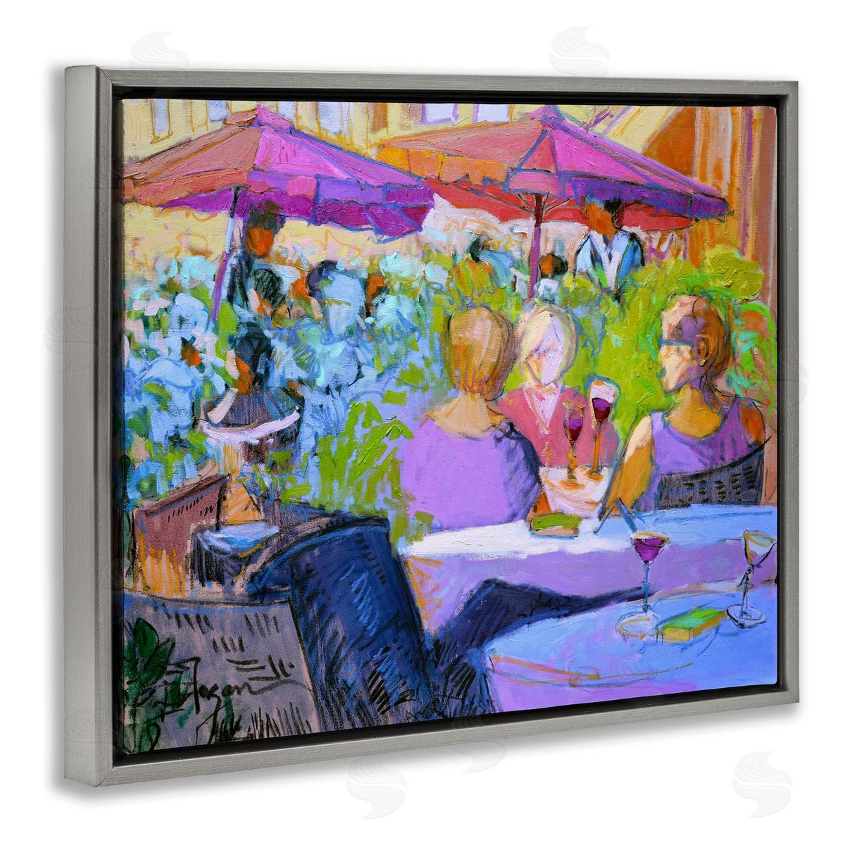 Women Dining Abstraction Grey Floating Frame Canvas Wall Art, Home Decor by June Erica Vess