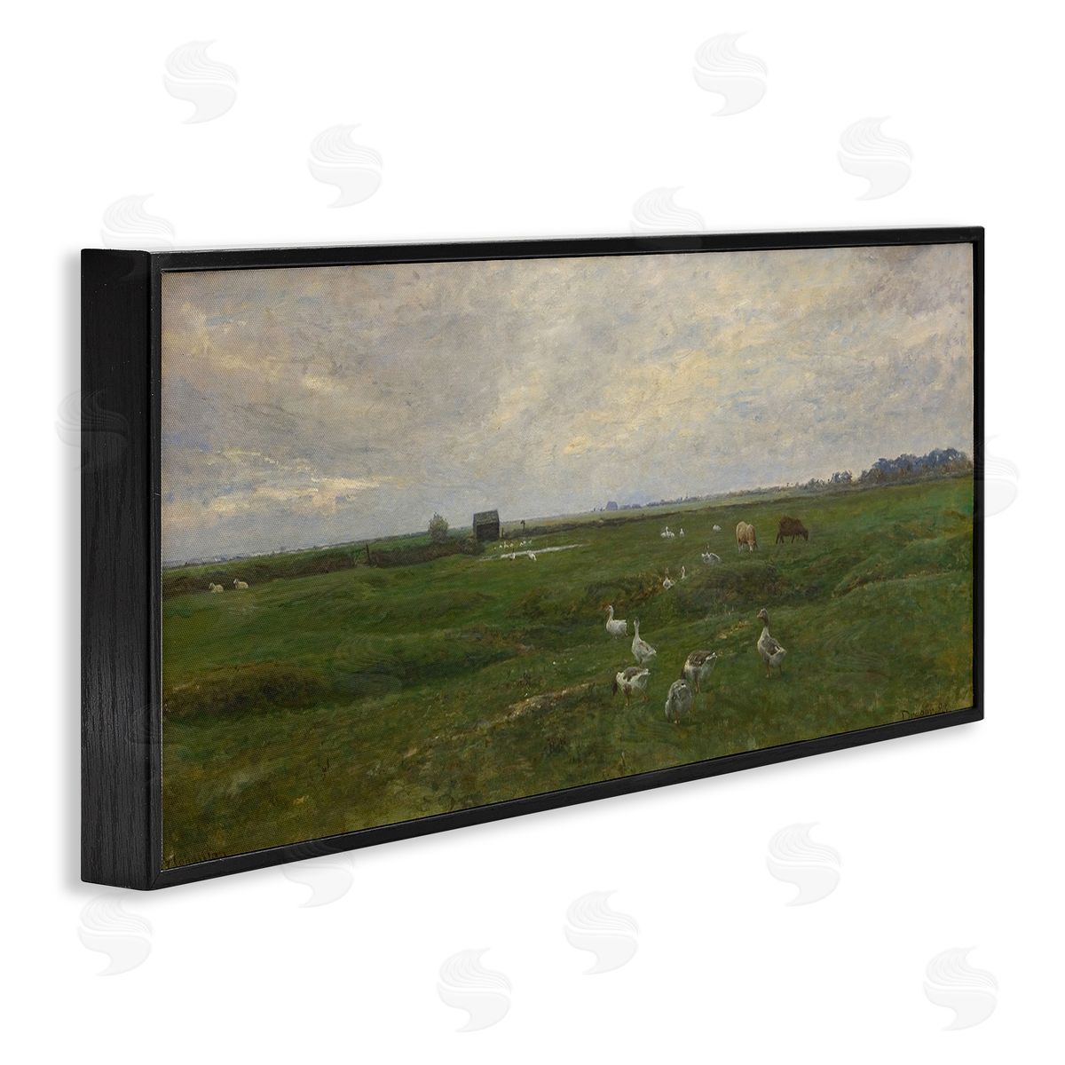 Grazing Ducks & Horses Black Frame Print Wall Art, Home Decor by Grace Popp