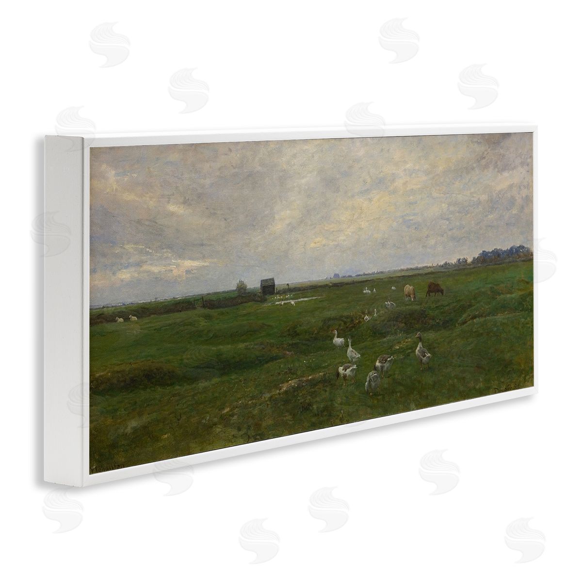 Grazing Ducks & Horses White Frame Print Wall Art, Home Decor by Grace Popp