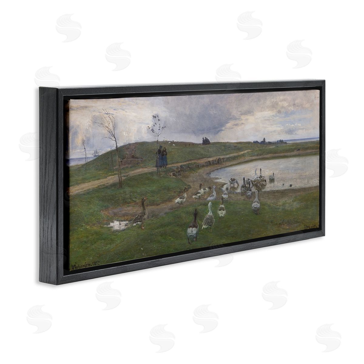 Ducks Wading in Pond Black Floating Frame Canvas Wall Art, Home Decor by June Erica Vess