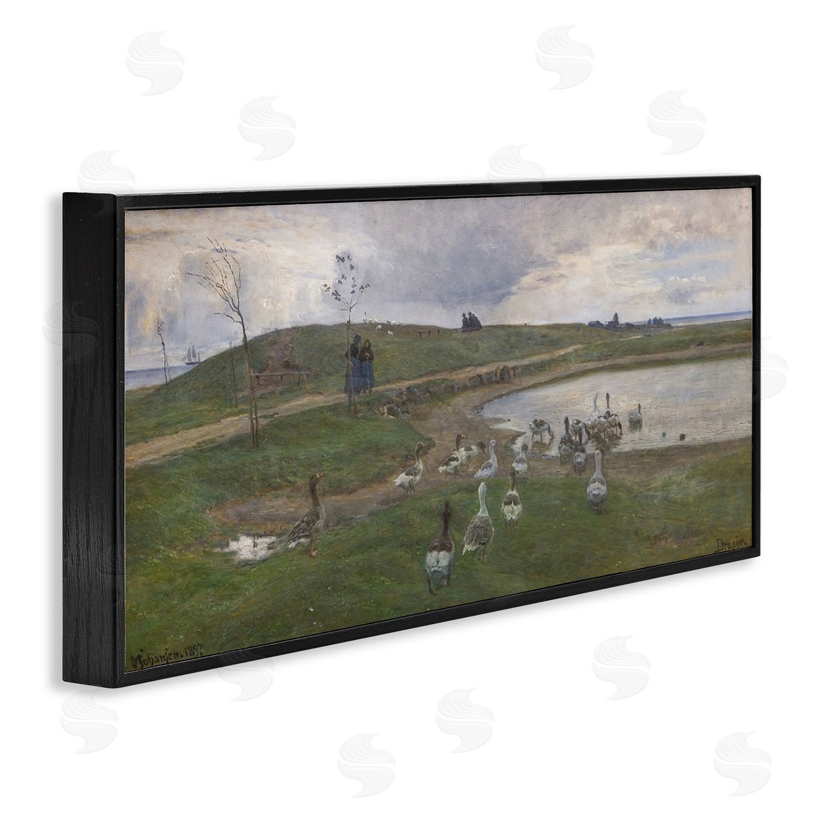 Ducks Wading in Pond Black Frame Print Wall Art, Home Decor by June Erica Vess