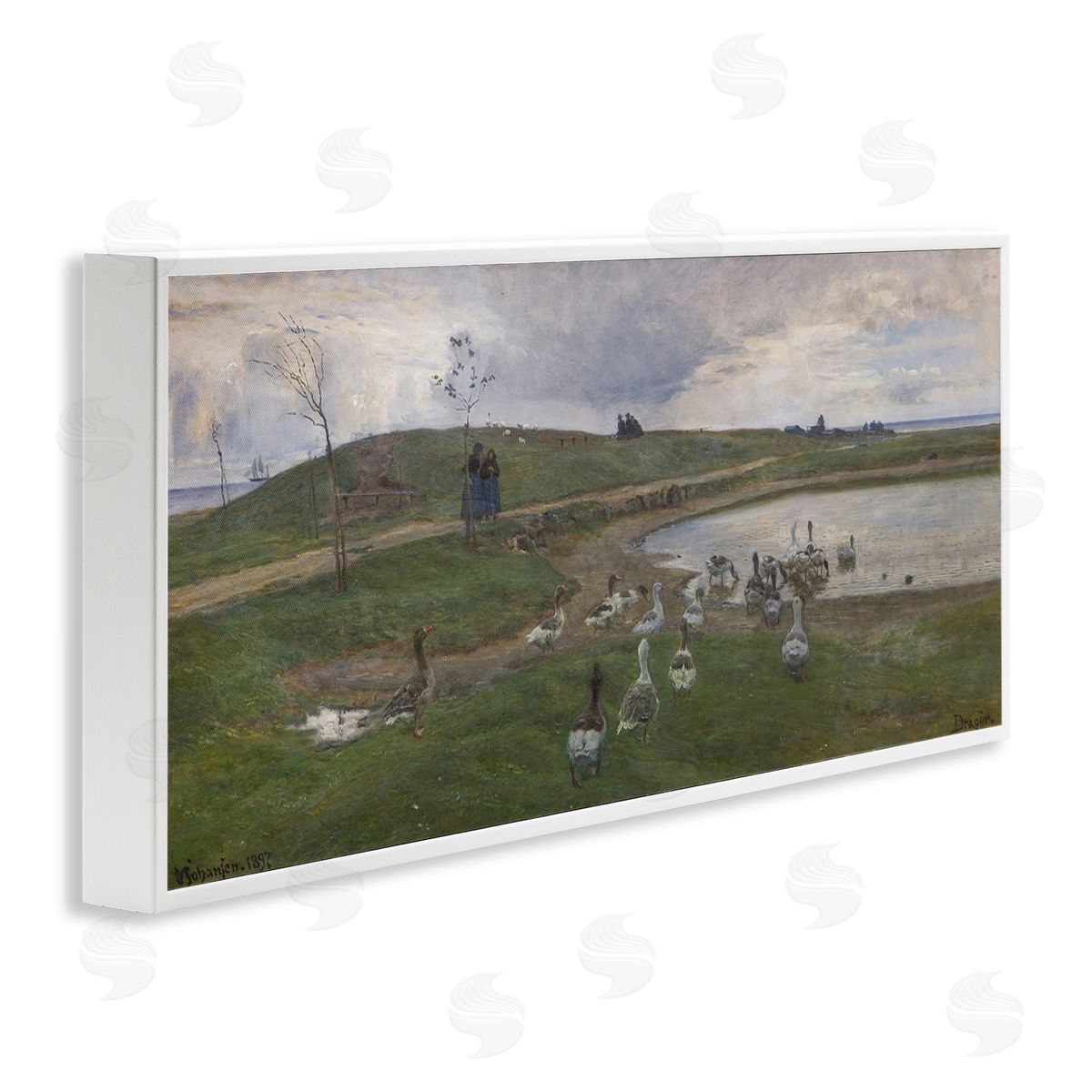 Ducks Wading in Pond White Frame Print Wall Art, Home Decor by June Erica Vess