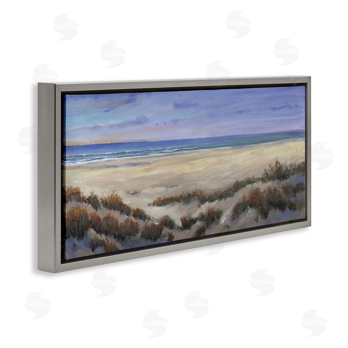 Traditional Grassy Beach Grey Floating Frame Canvas Wall Art, Home Decor by Regina Moore