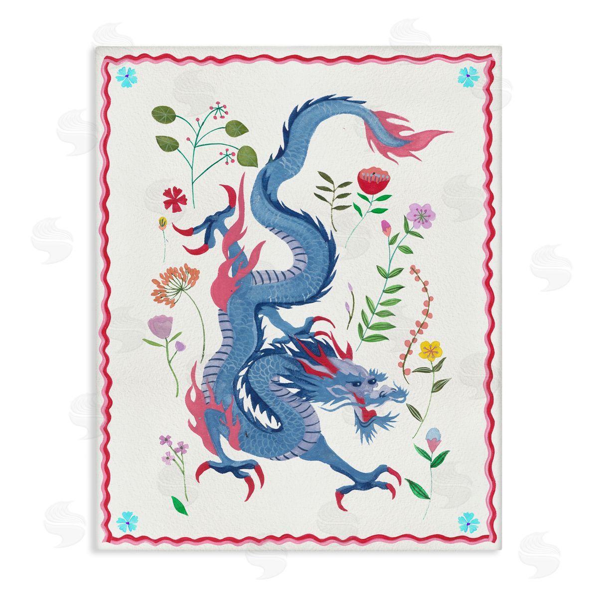 Cultural Dragon & Plants Canvas Wall Art, Home Decor by Melissa Wang