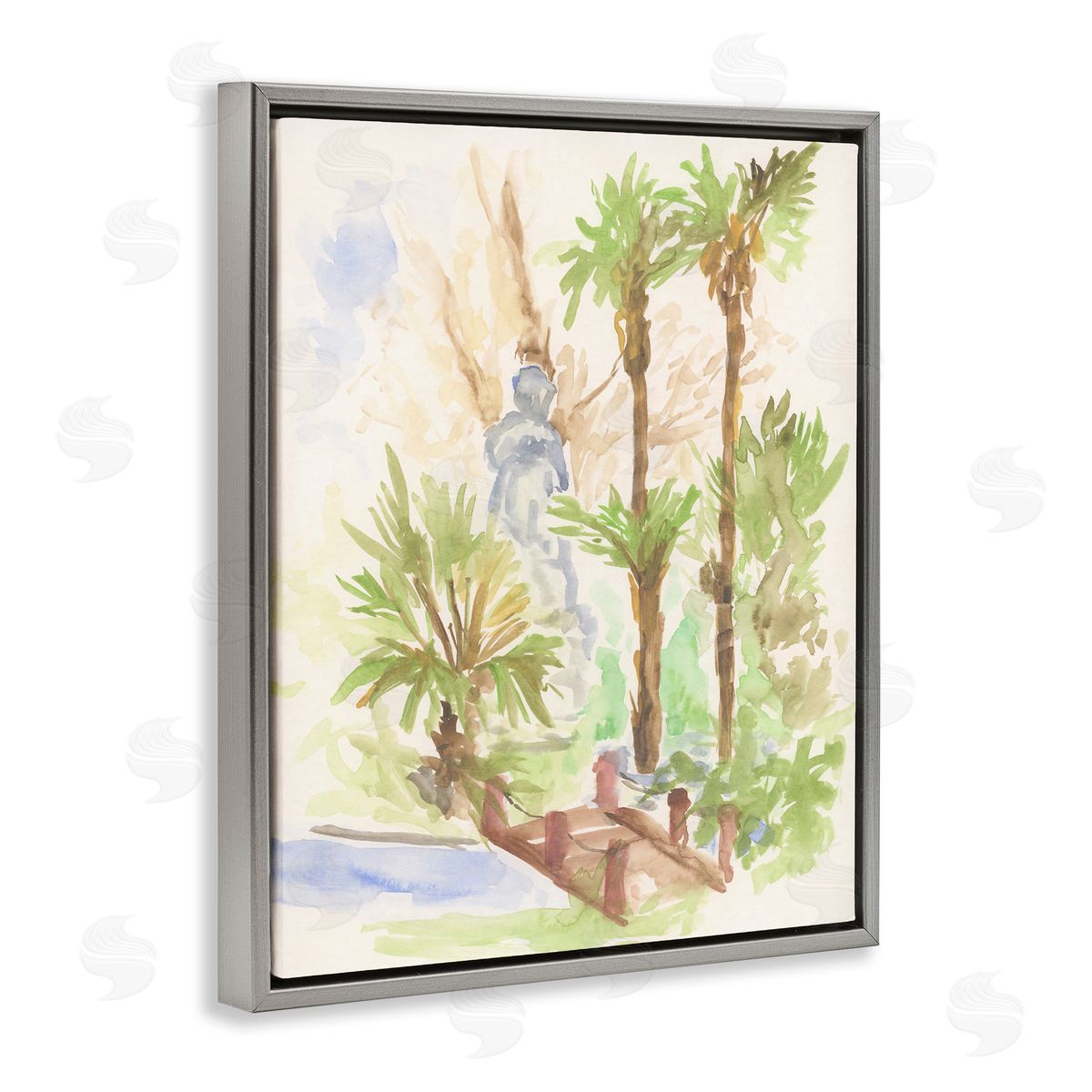 Bridge over River Abstract Grey Floating Frame Canvas Wall Art, Home Decor by June Erica Vess