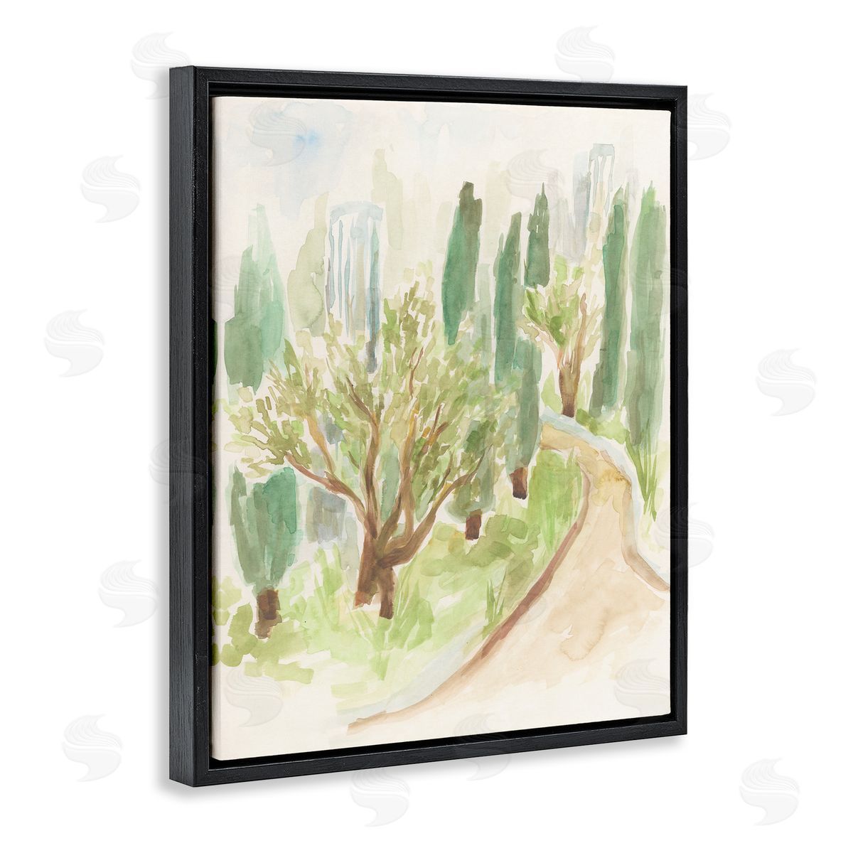 Abstract Road with Trees Black Floating Frame Canvas Wall Art, Home Decor by June Erica Vess