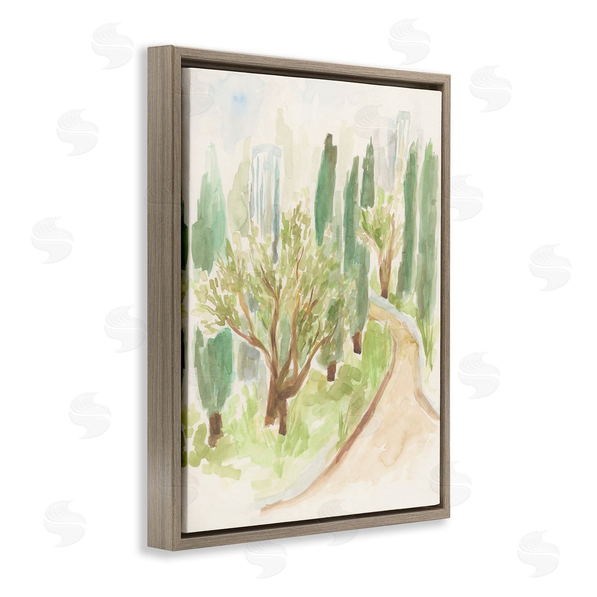 Abstract Road with Trees Brown Floating Frame Canvas Wall Art, Home Decor by June Erica Vess