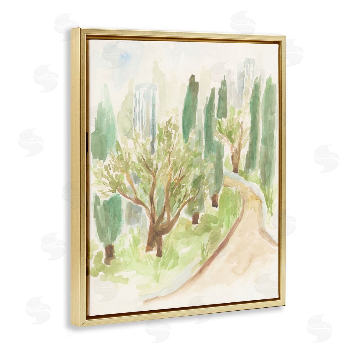 Abstract Road with Trees Gold Floating Frame Canvas Wall Art, Home Decor by June Erica Vess