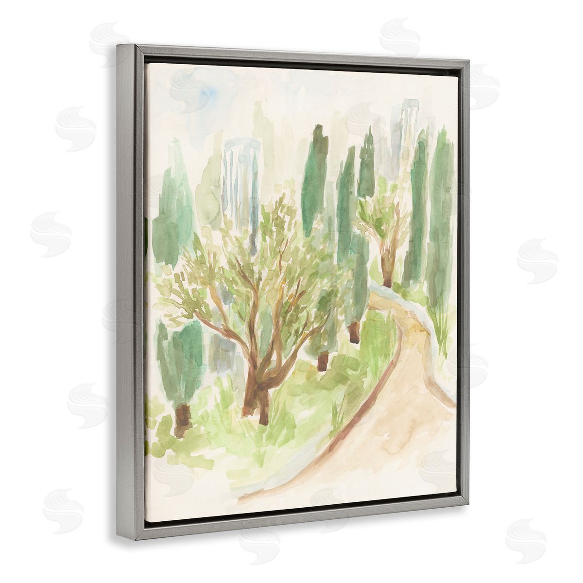 Abstract Road with Trees Grey Floating Frame Canvas Wall Art, Home Decor by June Erica Vess