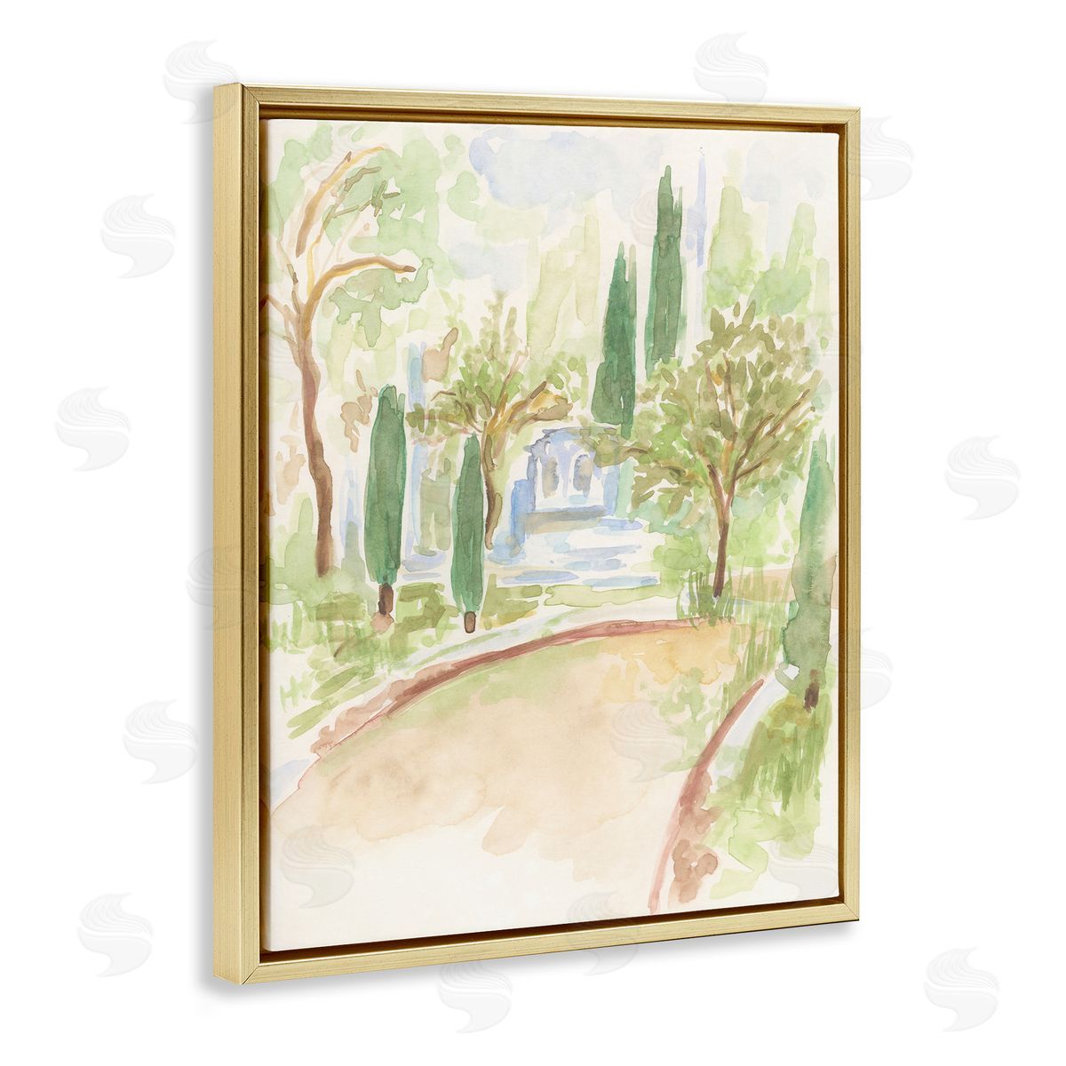 Path to Cottage Abstract Gold Floating Frame Canvas Wall Art, Home Decor by June Erica Vess