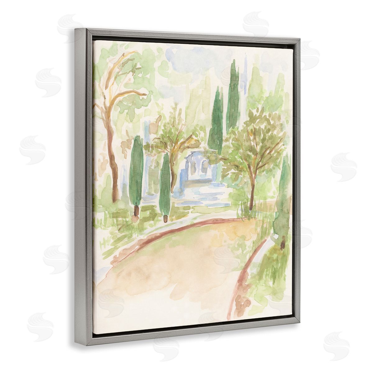 Path to Cottage Abstract Grey Floating Frame Canvas Wall Art, Home Decor by June Erica Vess
