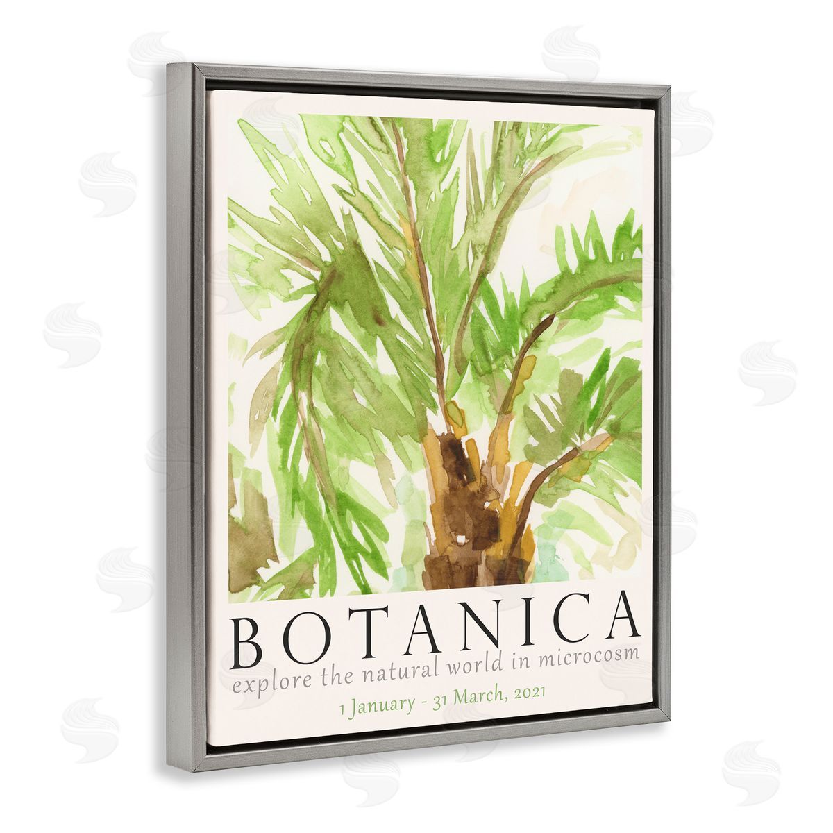 Botanica Poster Palm Tree Grey Floating Frame Canvas Wall Art, Home Decor by June Erica Vess