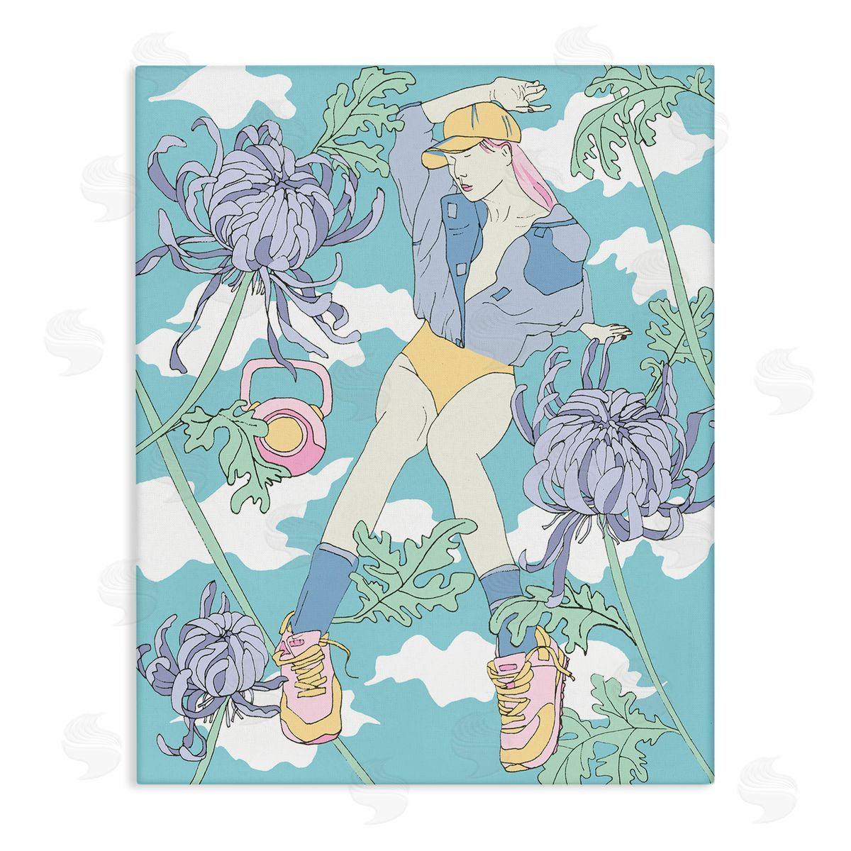 Weight Trainer & Chrysanthemums Canvas Wall Art, Home Decor by Melissa Wang