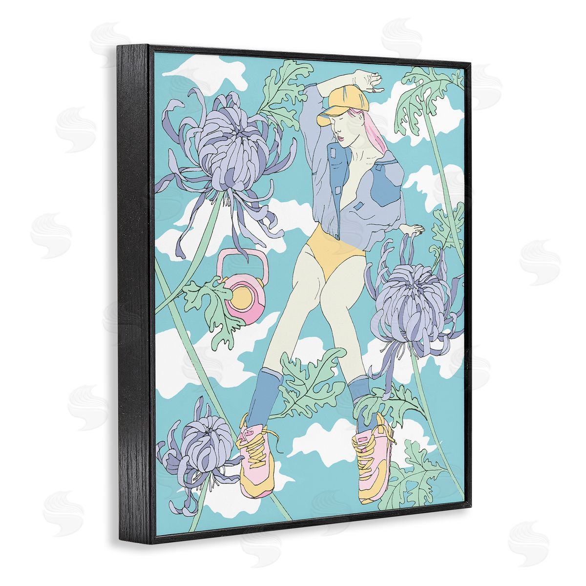 Weight Trainer & Chrysanthemums Black Frame Print Wall Art, Home Decor by Melissa Wang