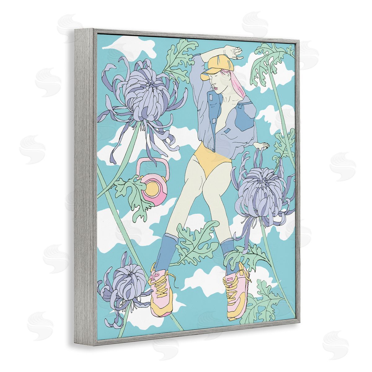 Weight Trainer & Chrysanthemums Grey Frame Print Wall Art, Home Decor by Melissa Wang