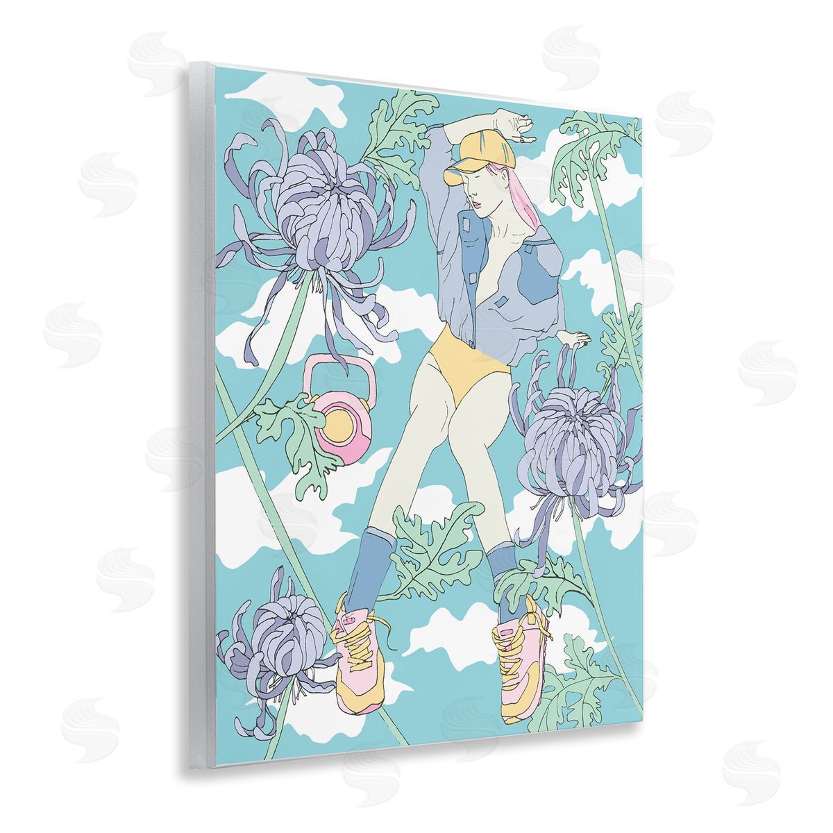 Weight Trainer & Chrysanthemums Wood Plaque Wall Art, Home Decor by Melissa Wang