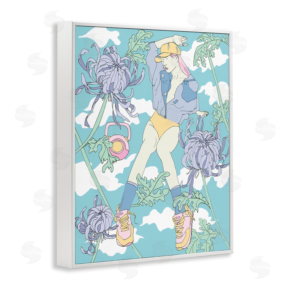 Weight Trainer & Chrysanthemums White Frame Print Wall Art, Home Decor by Melissa Wang