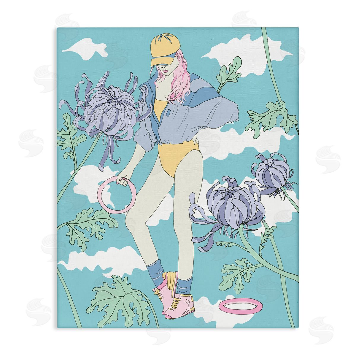 Exercise Girl with Clouds Canvas Wall Art, Home Decor by Melissa Wang