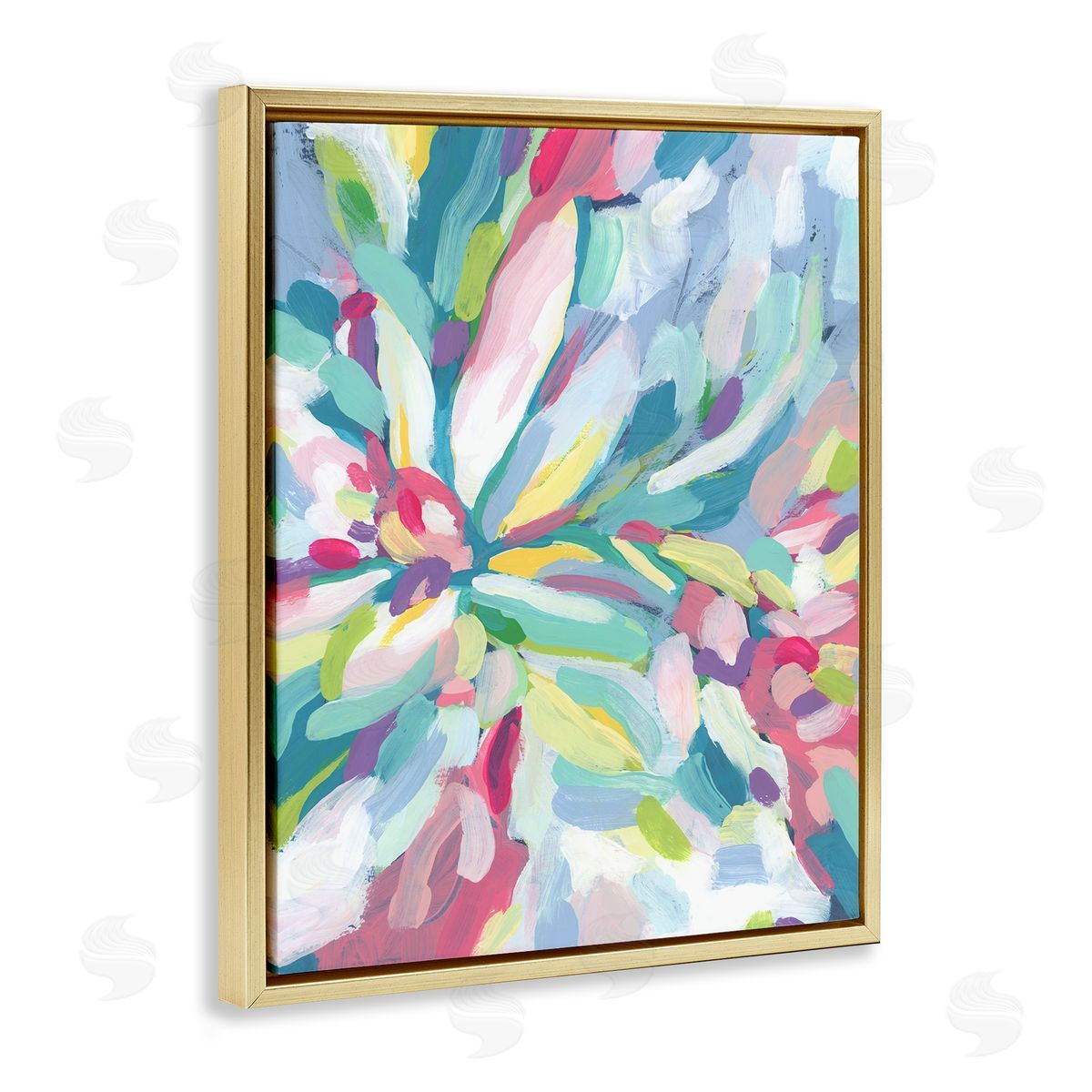 Centric Paint Strokes Gold Floating Frame Canvas Wall Art, Home Decor by June Erica Vess