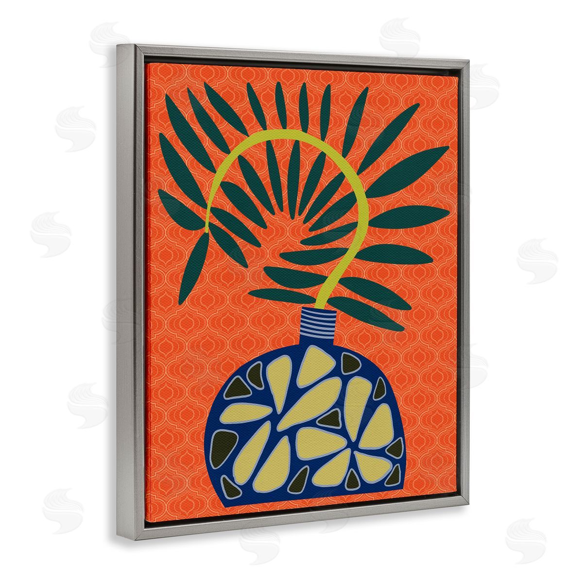 Modern Vase on Orange Grey Floating Frame Canvas Wall Art, Home Decor by Regina Moore