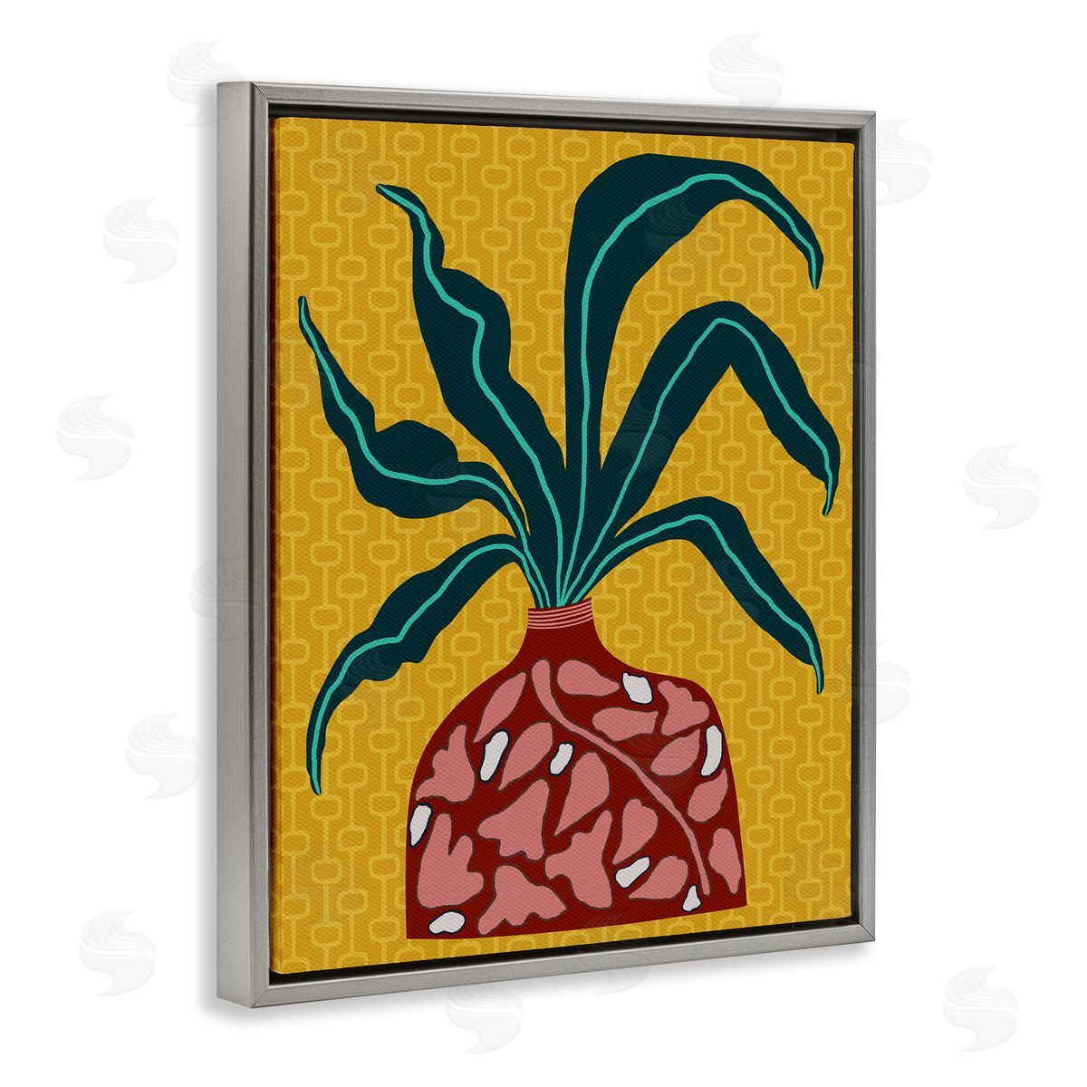 Spider Plant on Yellow Grey Floating Frame Canvas Wall Art, Home Decor by Regina Moore
