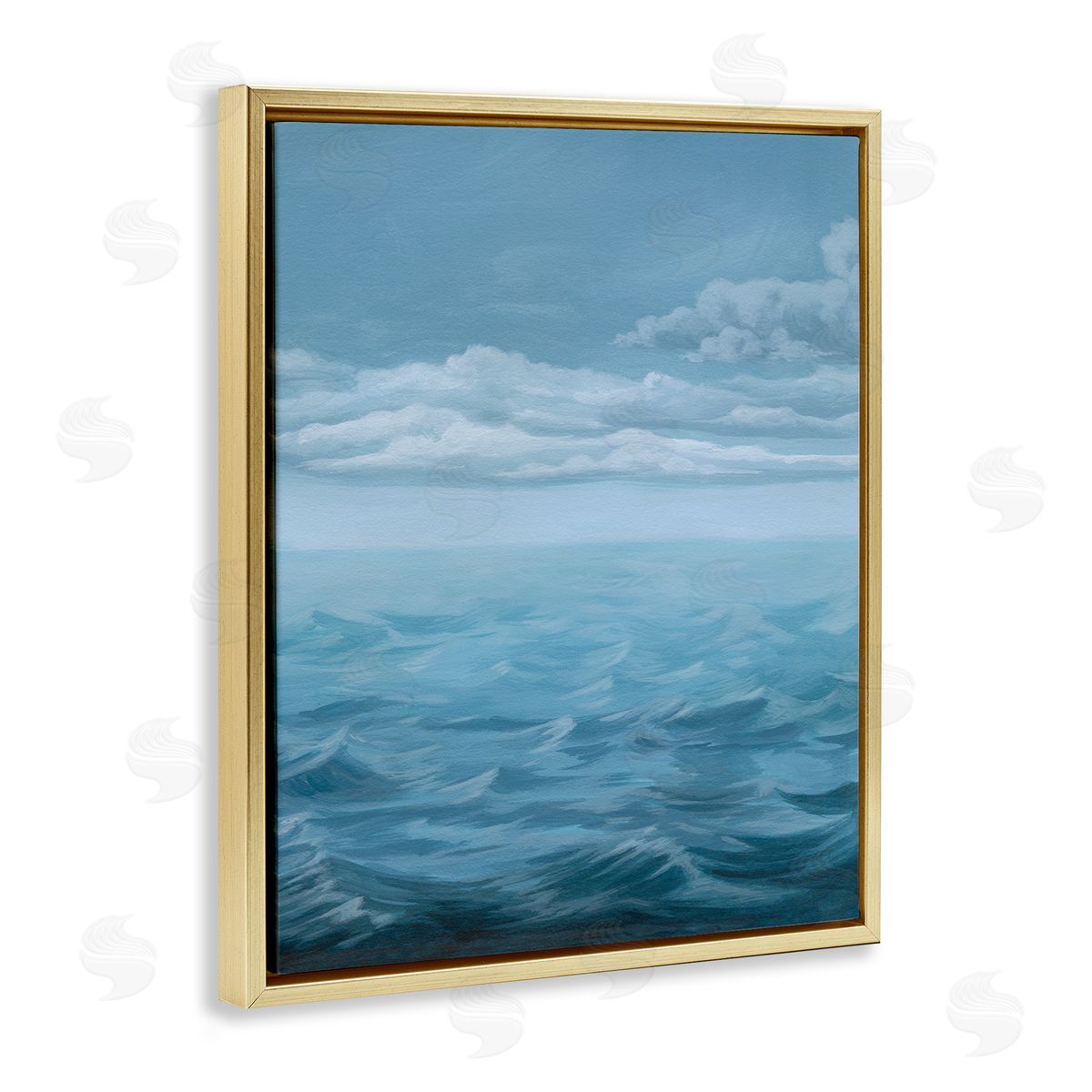 Clouds over Sea Waves Gold Floating Frame Canvas Wall Art, Home Decor by Grace Popp