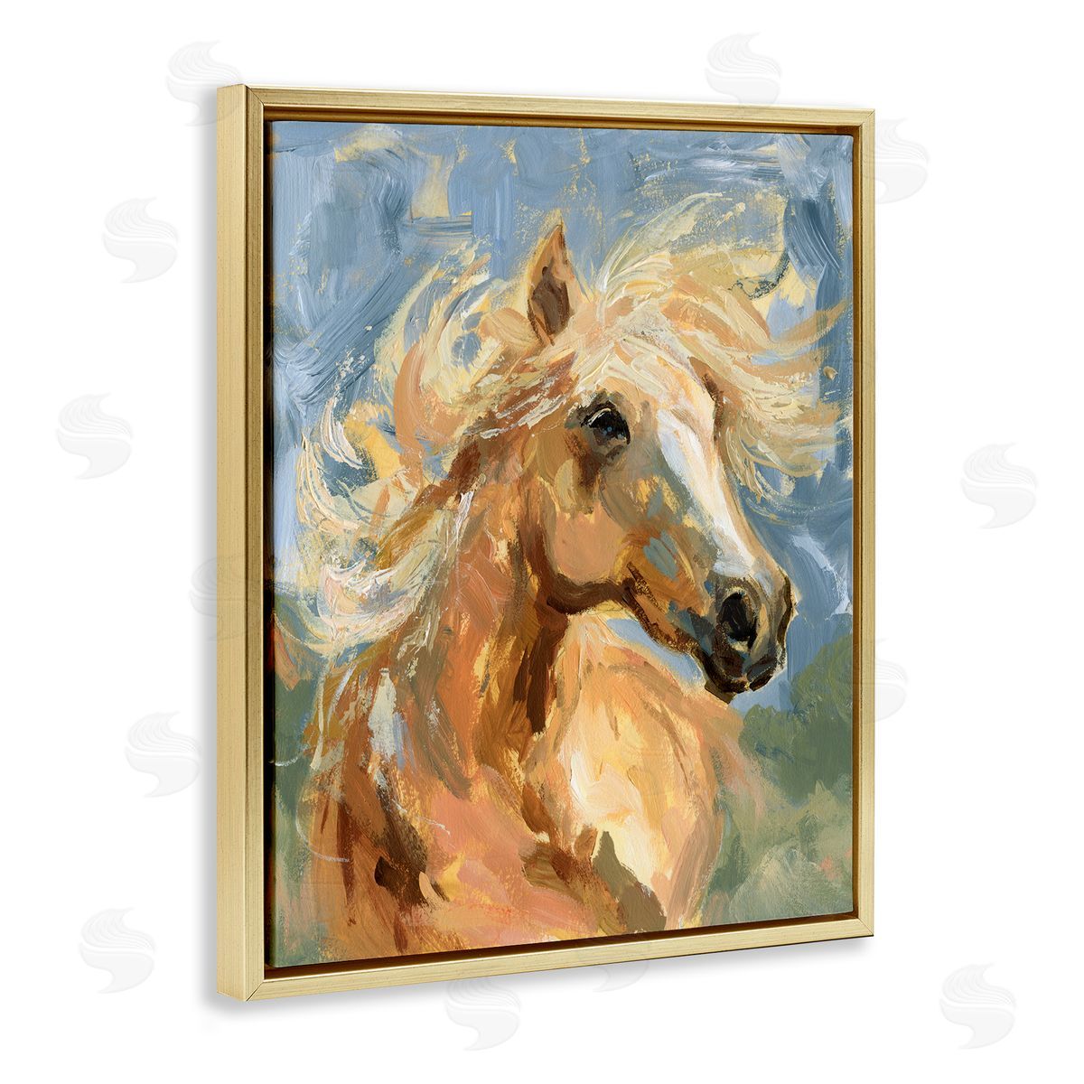 Horse with Tousled Mane Gold Floating Frame Canvas Wall Art, Home Decor by Victoria Barnes