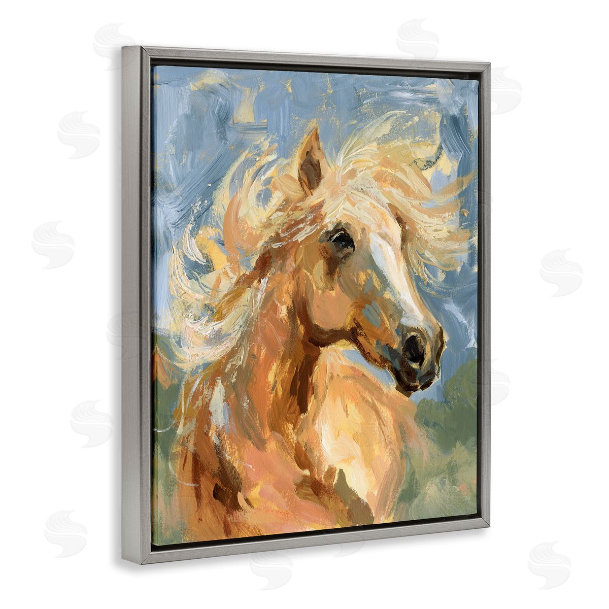 Horse with Tousled Mane Grey Floating Frame Canvas Wall Art, Home Decor by Victoria Barnes