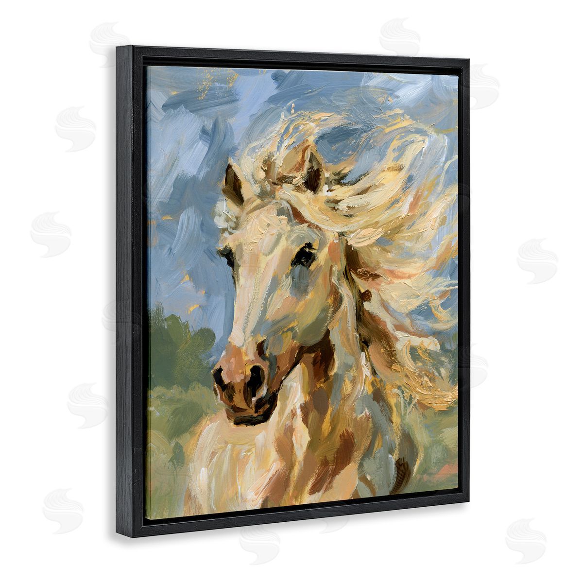 Windswept Horse Mane Black Floating Frame Canvas Wall Art, Home Decor by Victoria Barnes