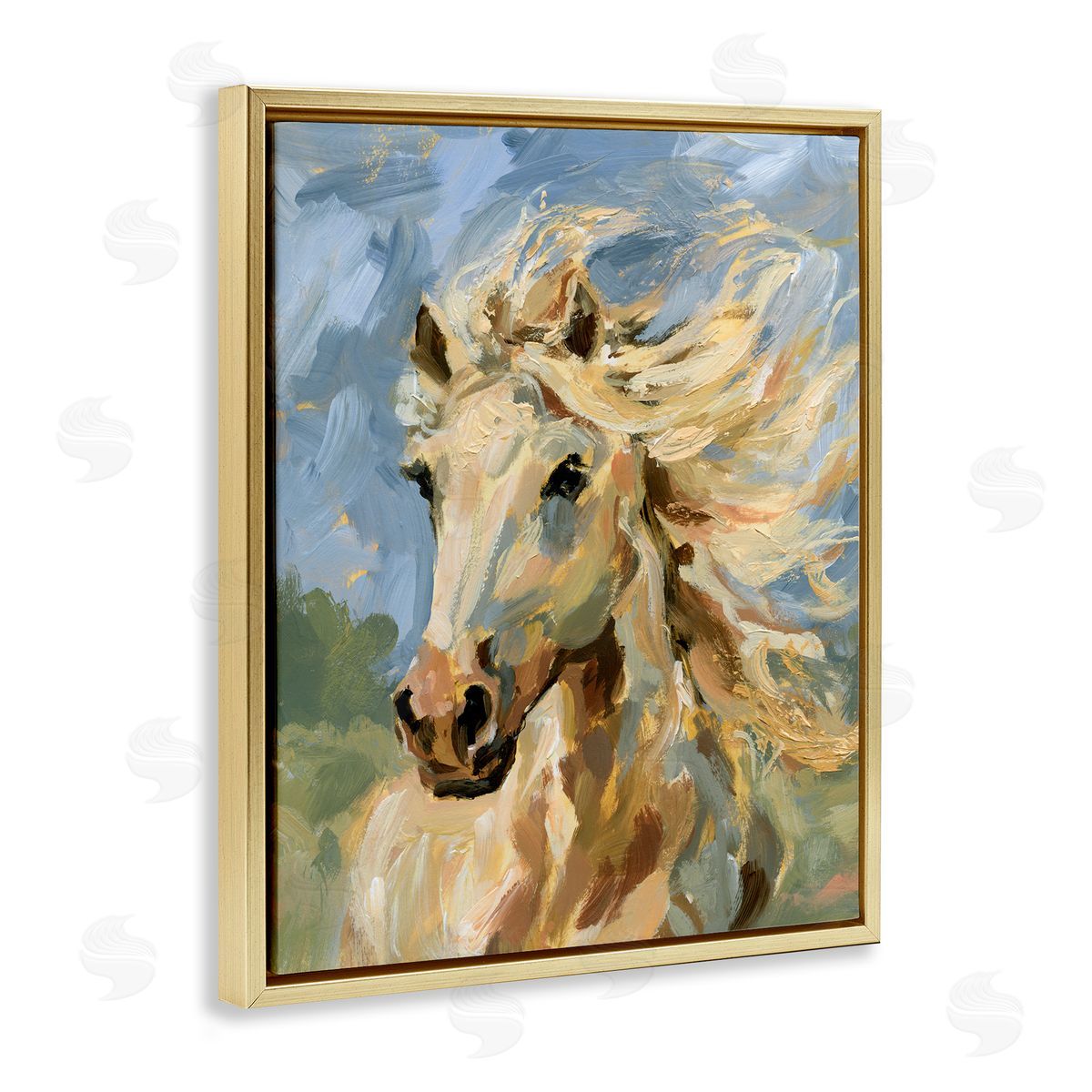 Windswept Horse Mane Gold Floating Frame Canvas Wall Art, Home Decor by Victoria Barnes