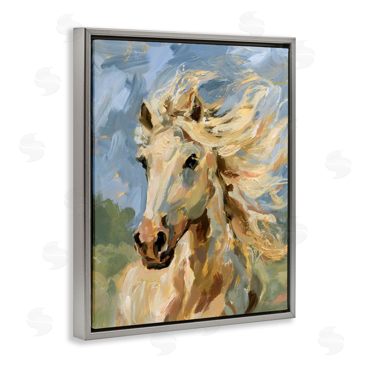 Windswept Horse Mane Grey Floating Frame Canvas Wall Art, Home Decor by Victoria Barnes