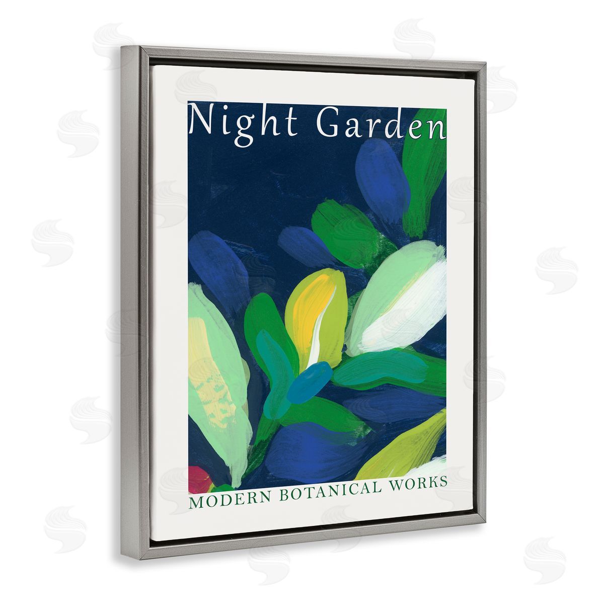 Night Garden Poster Grey Floating Frame Canvas Wall Art, Home Decor by June Erica Vess