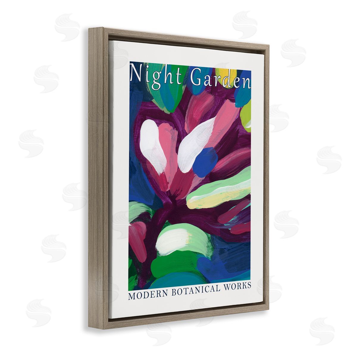Night Garden Abstract Brown Floating Frame Canvas Wall Art, Home Decor by June Erica Vess