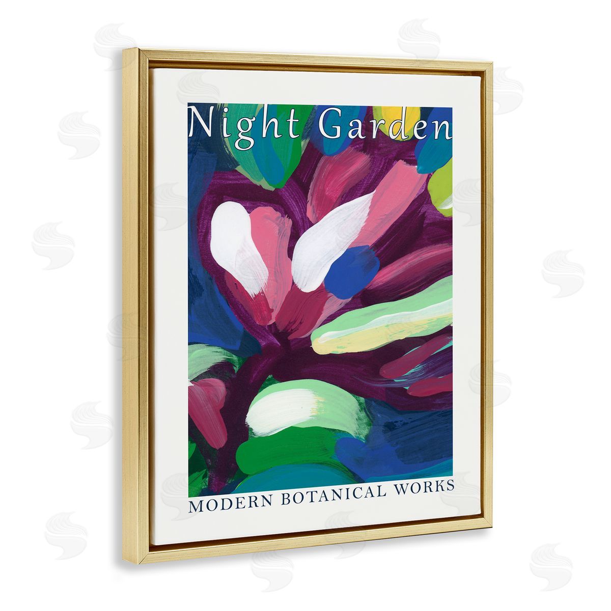 Night Garden Abstract Gold Floating Frame Canvas Wall Art, Home Decor by June Erica Vess