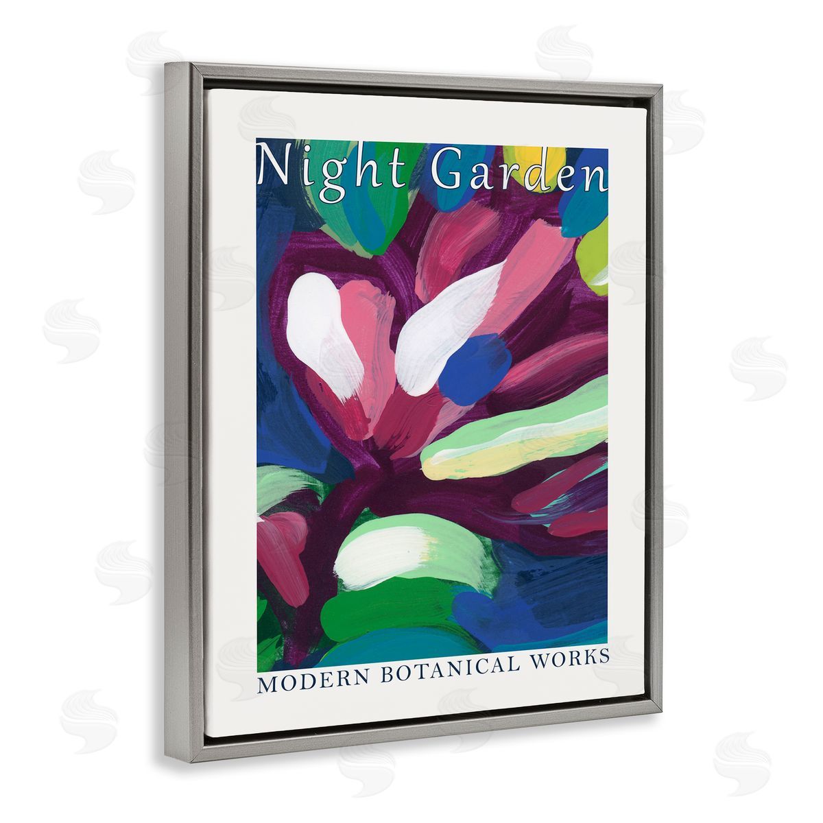Night Garden Abstract Grey Floating Frame Canvas Wall Art, Home Decor by June Erica Vess