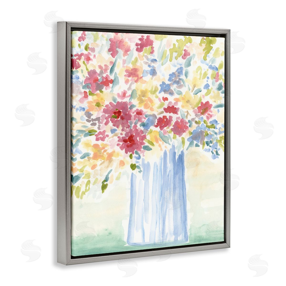 Soft Blossoms Bouquet Grey Floating Frame Canvas Wall Art, Home Decor by June Erica Vess