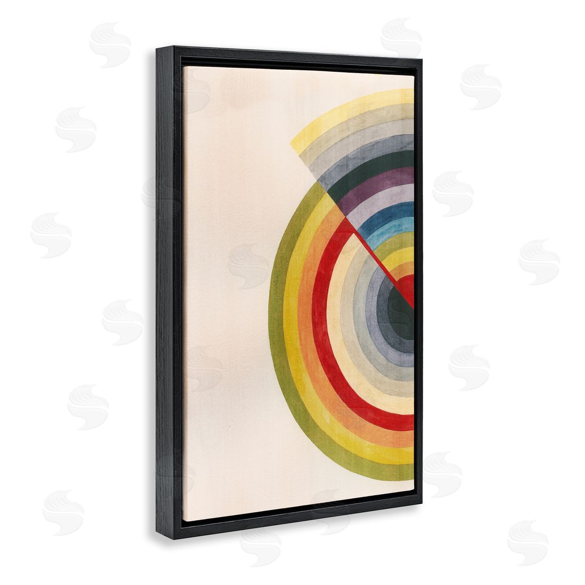 Round Alternating Stripes Black Floating Frame Canvas Wall Art, Home Decor by Grace Popp
